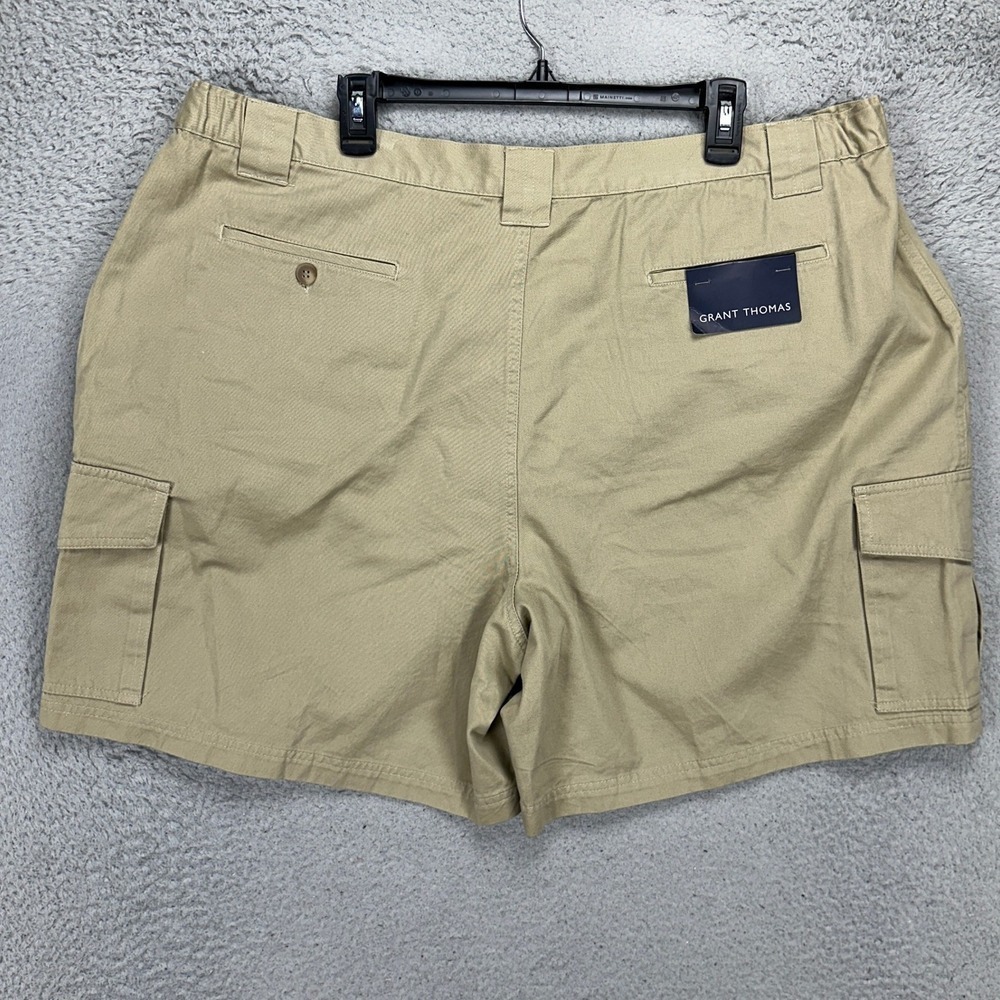 Grant Thomas Mens Cargo Shorts 44 Tan Pleated Stretch Waist Casual Pockets NEW
